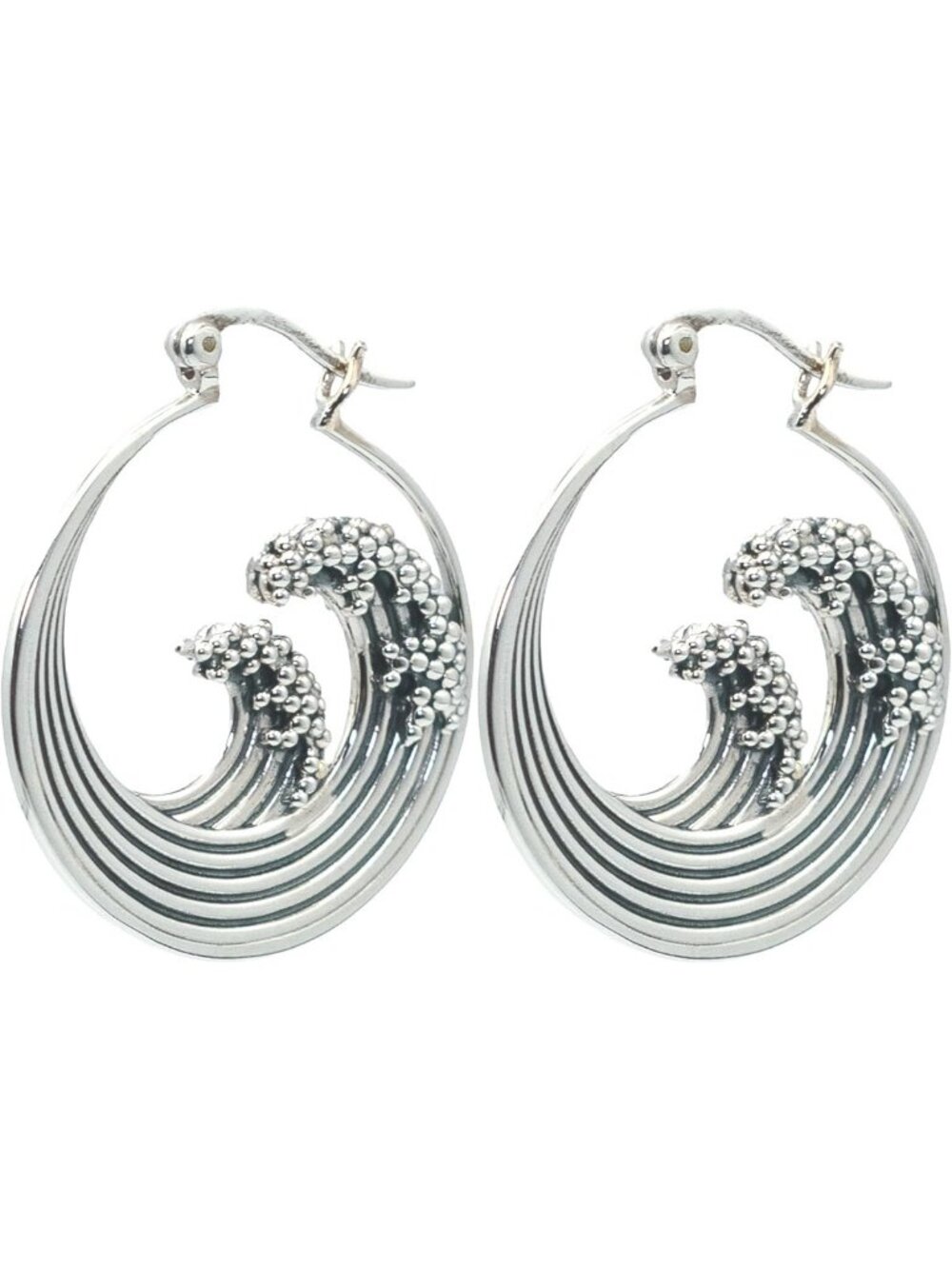 Sterling Silver Ocean Wave Hoop Earrings, Bohemian Drop Design, 1 Inch, 925